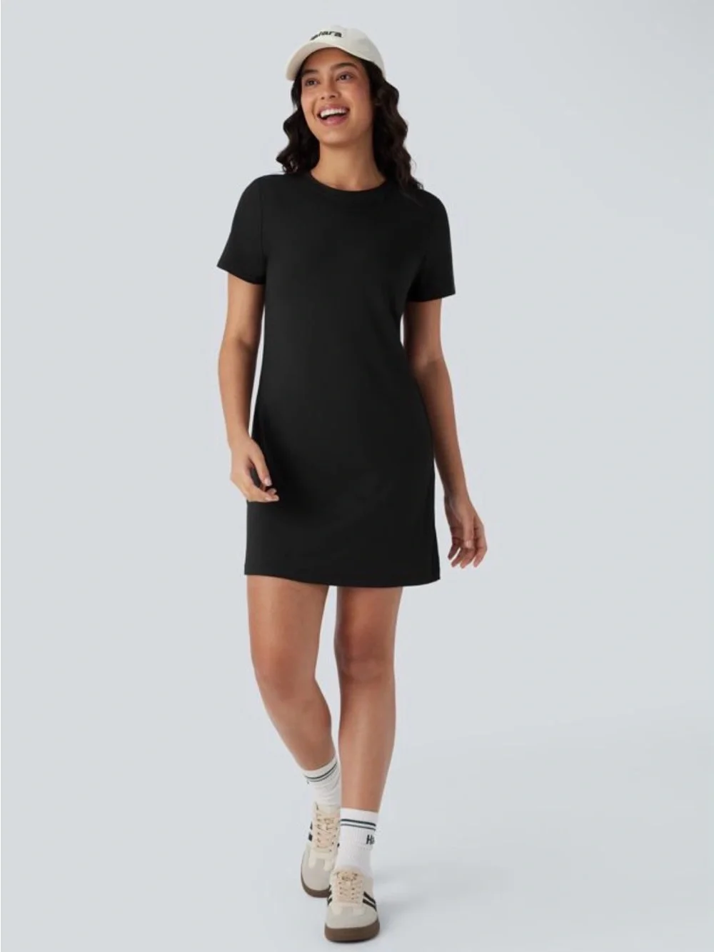 NWT Halara Round Neck Short Sleeve Solid Mini Casaul Tee Dress in Black - Picture 3 of 9